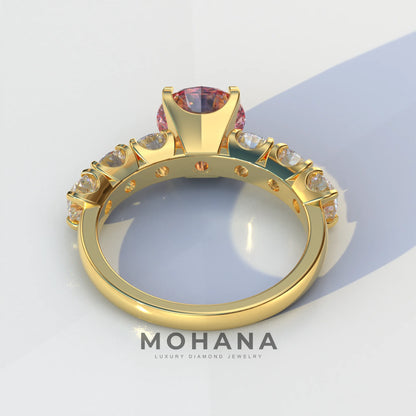 3 Carat Pink Round Cut Half Eternity Lab Diamond Engagement Ring - Angeleno