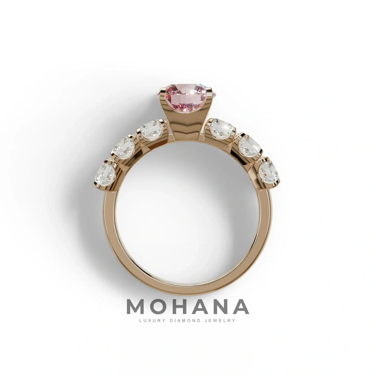 3 Carat Pink Round Cut Half Eternity Lab Diamond Engagement Ring - Angeleno