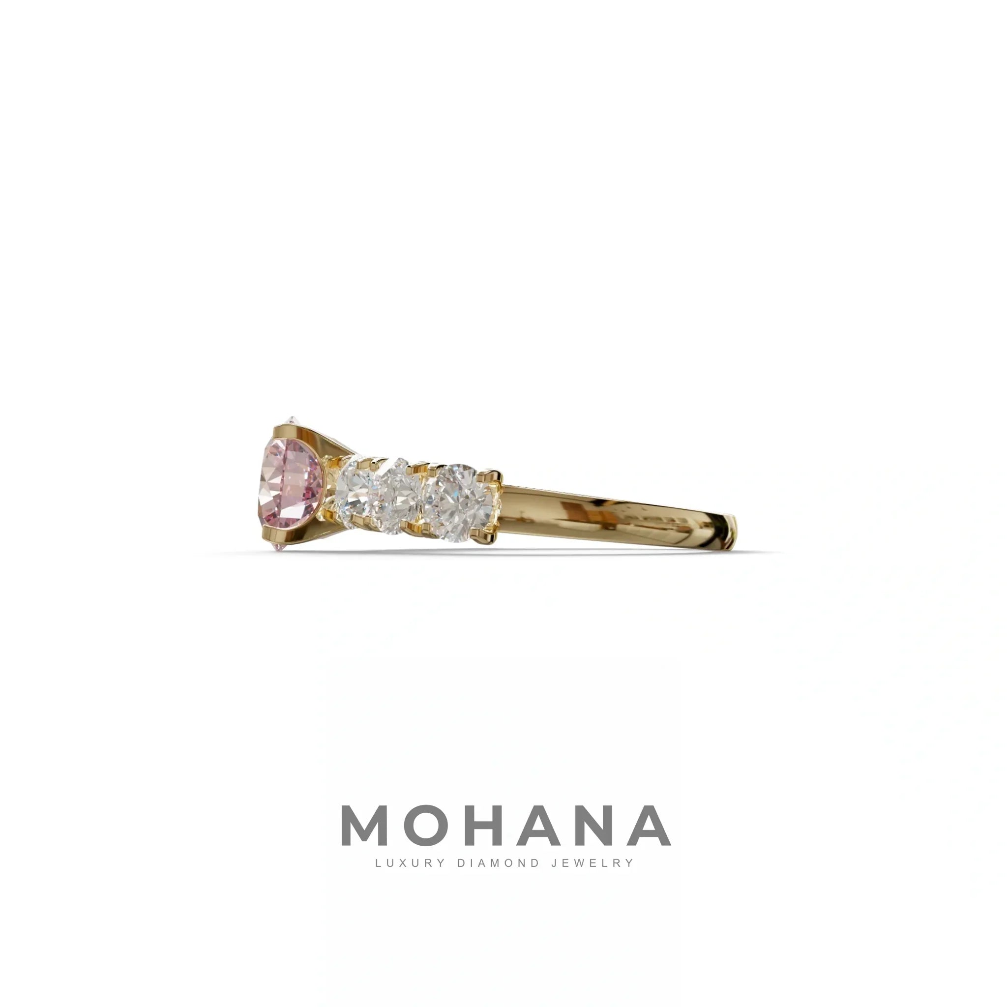 3 Carat Pink Round Cut Half Eternity Lab Diamond Engagement Ring - Angeleno