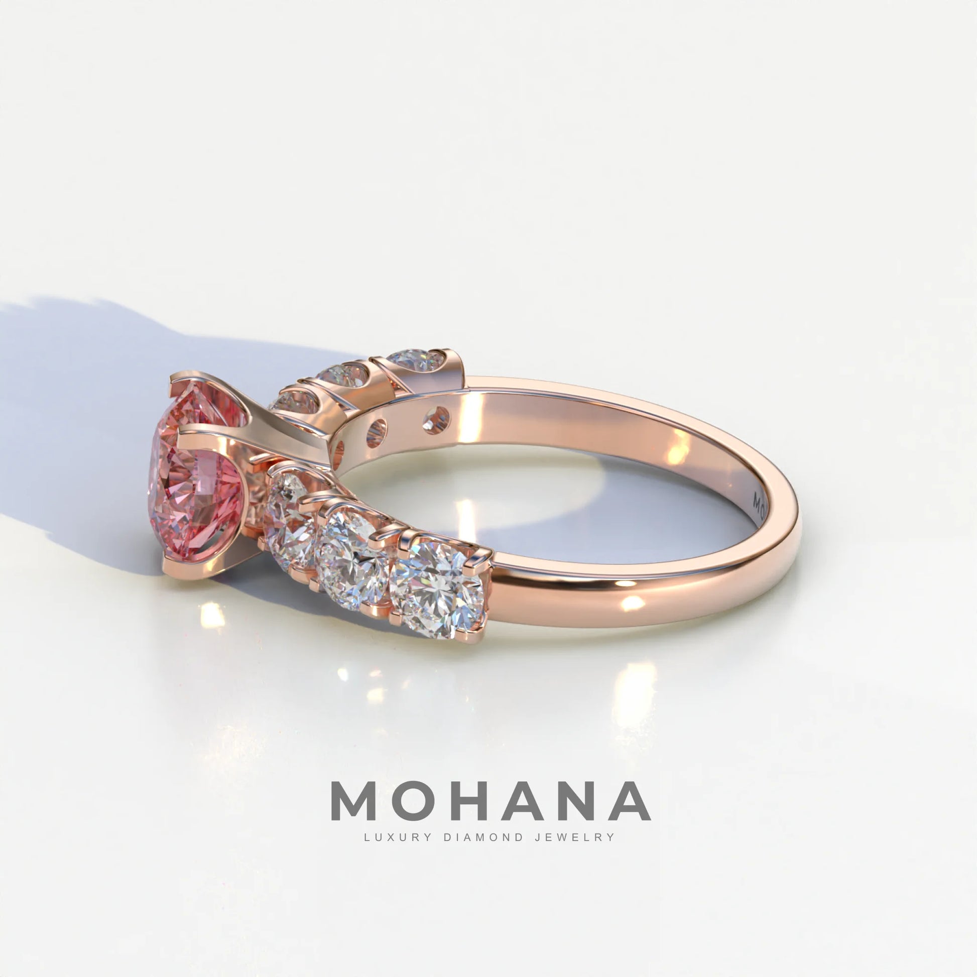 3 Carat Pink Round Cut Half Eternity Lab Diamond Engagement Ring - Angeleno