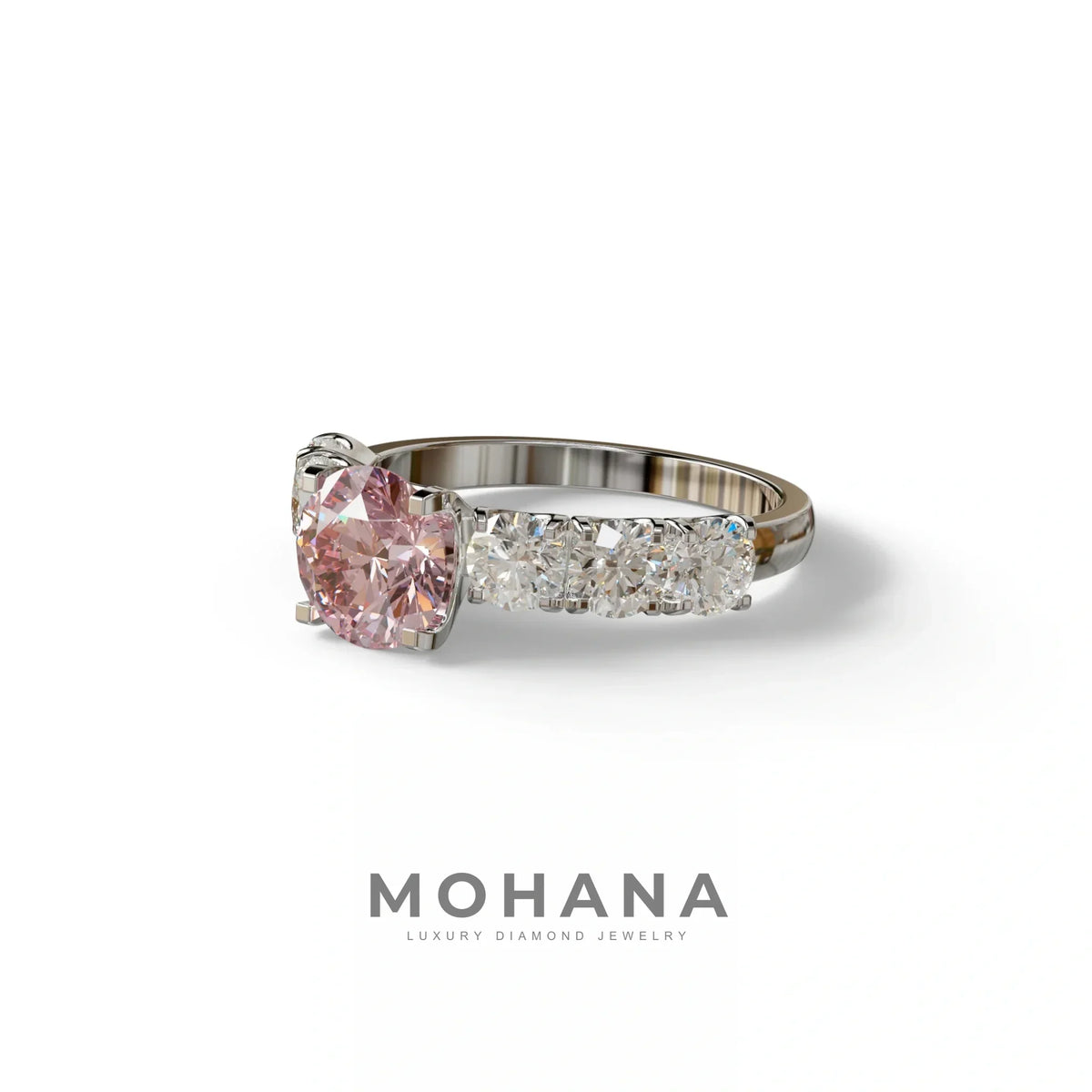 3 Carat Pink Round Cut Half Eternity Lab Diamond Engagement Ring - Angeleno