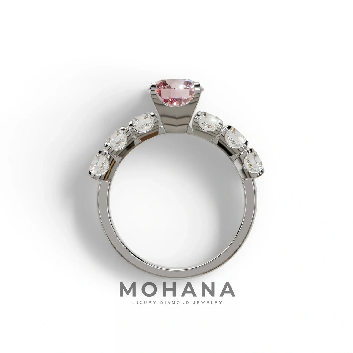 3 Carat Pink Round Cut Half Eternity Lab Diamond Engagement Ring - Angeleno