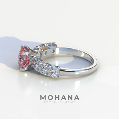 3 Carat Pink Round Cut Half Eternity Lab Diamond Engagement Ring - Angeleno