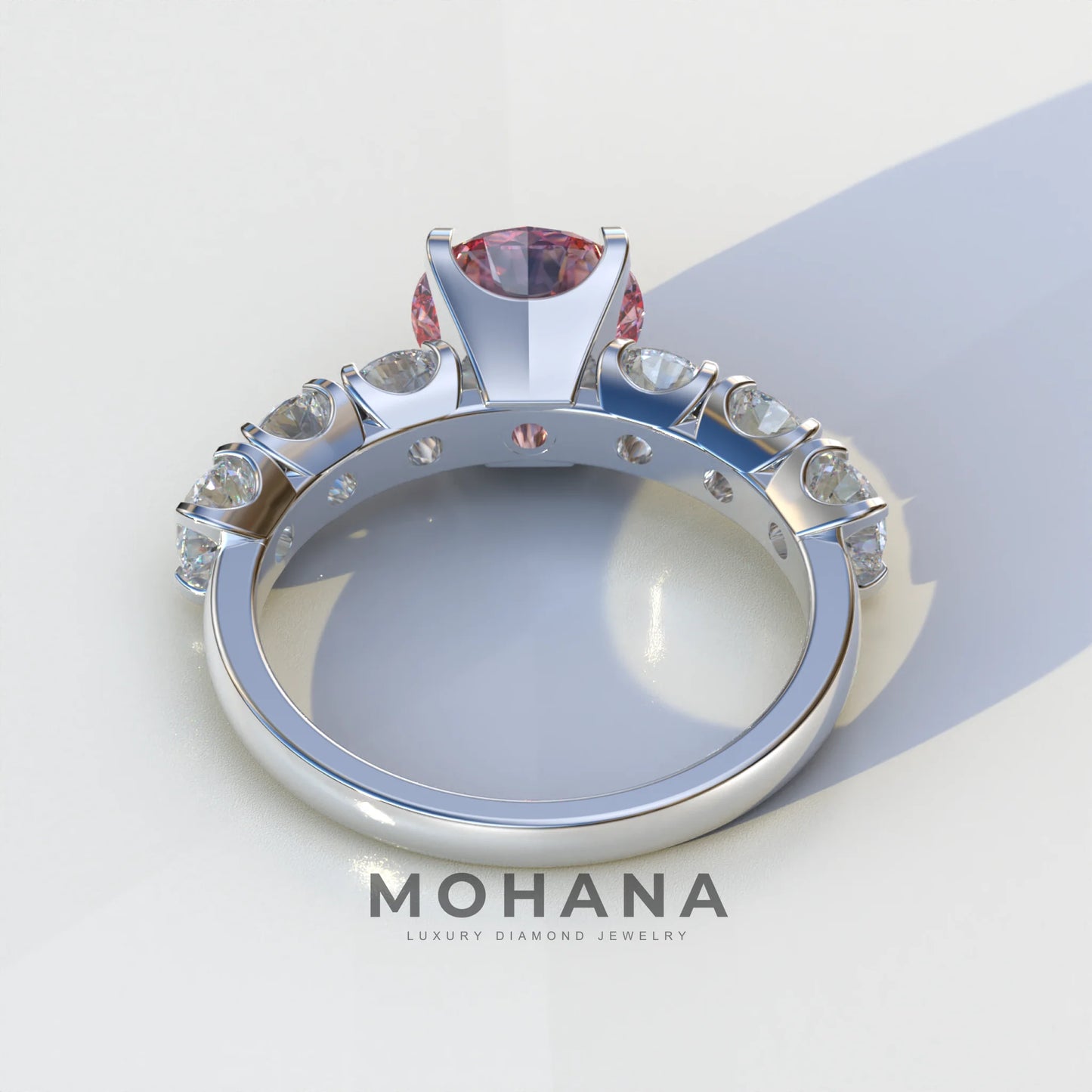 3 Carat Pink Round Cut Half Eternity Lab Diamond Engagement Ring - Angeleno