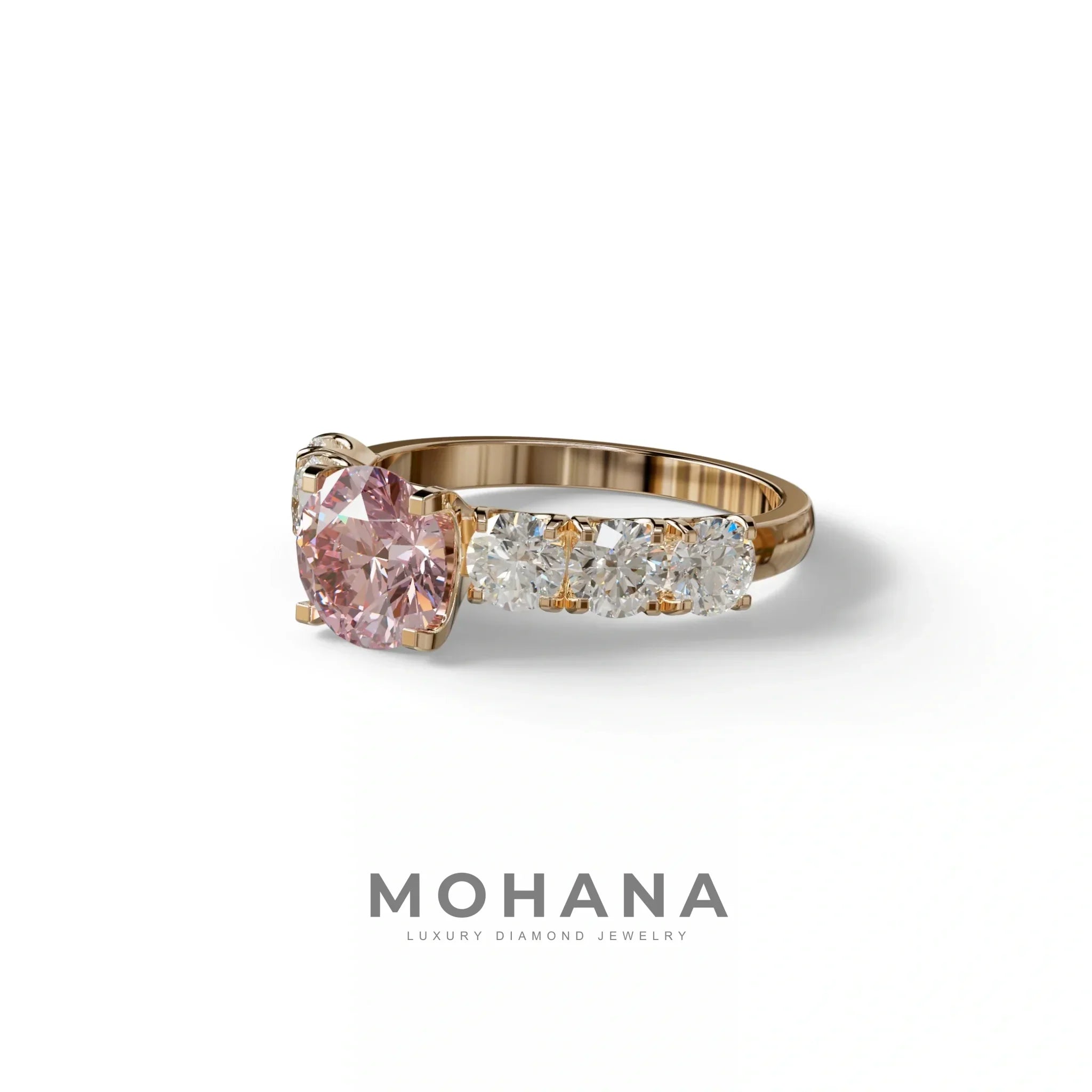 3 Carat Pink Round Cut Half Eternity Lab Diamond Engagement Ring - Angeleno
