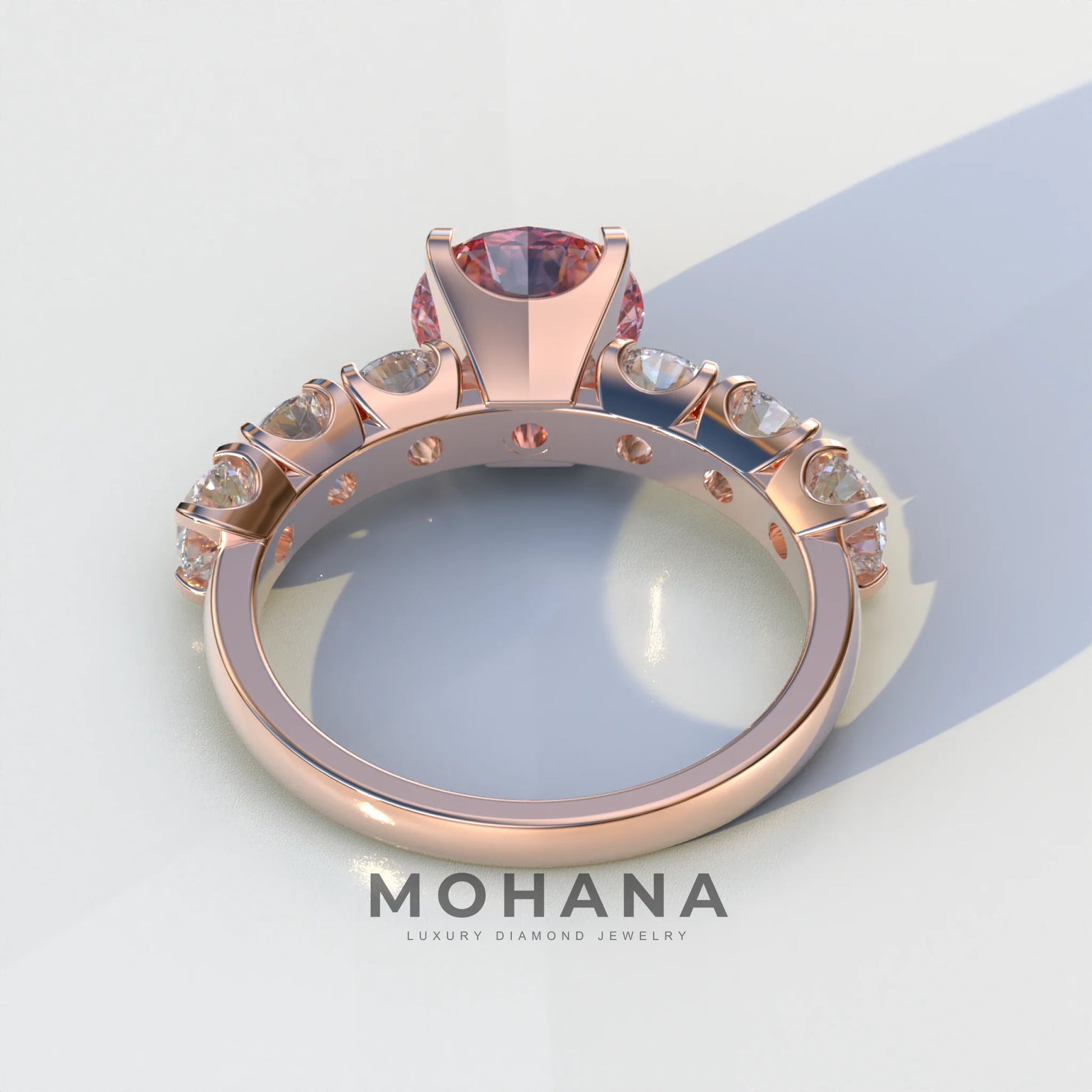 3 Carat Pink Round Cut Half Eternity Lab Diamond Engagement Ring - Angeleno