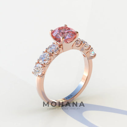 3 Carat Pink Round Cut Half Eternity Lab Diamond Engagement Ring - Angeleno