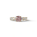 3 Carat Pink Round Cut Half Eternity Lab Diamond Engagement Ring - Angeleno - 10K Solid Gold / Yellow Gold