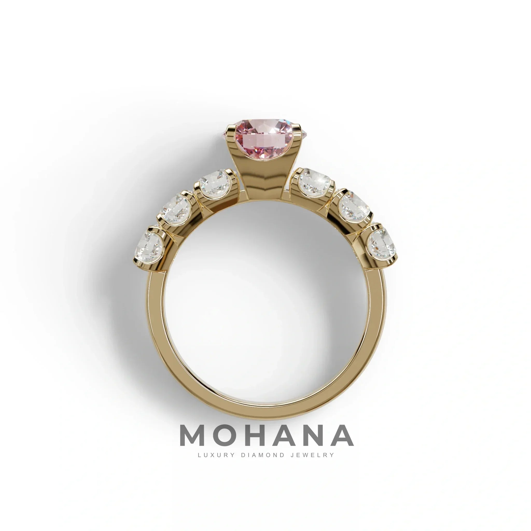 3 Carat Pink Round Cut Half Eternity Lab Diamond Engagement Ring - Angeleno