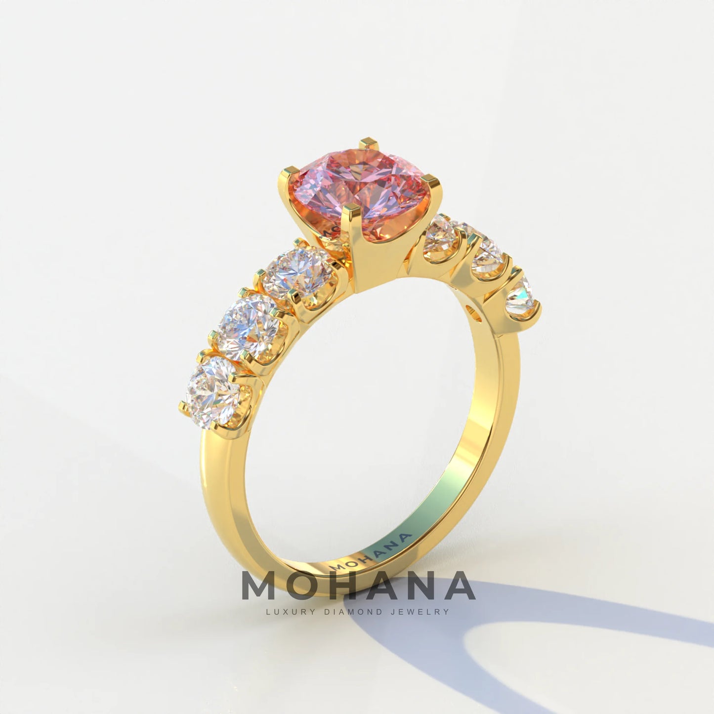 3 Carat Pink Round Cut Half Eternity Lab Diamond Engagement Ring - Angeleno