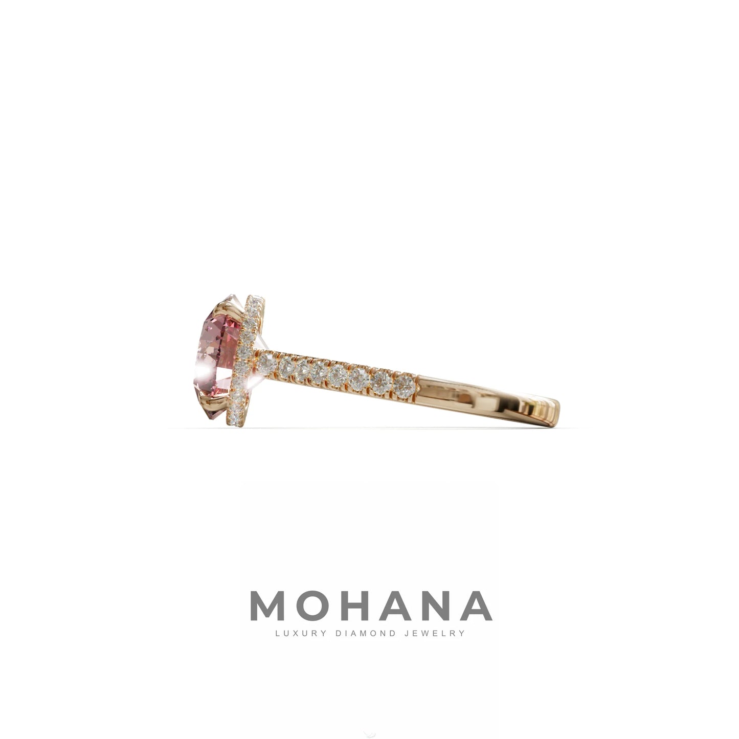 3 Carat Pink Round Cut Hidden Halo & Pave Setting Lab Diamond Ring - Eblouissant