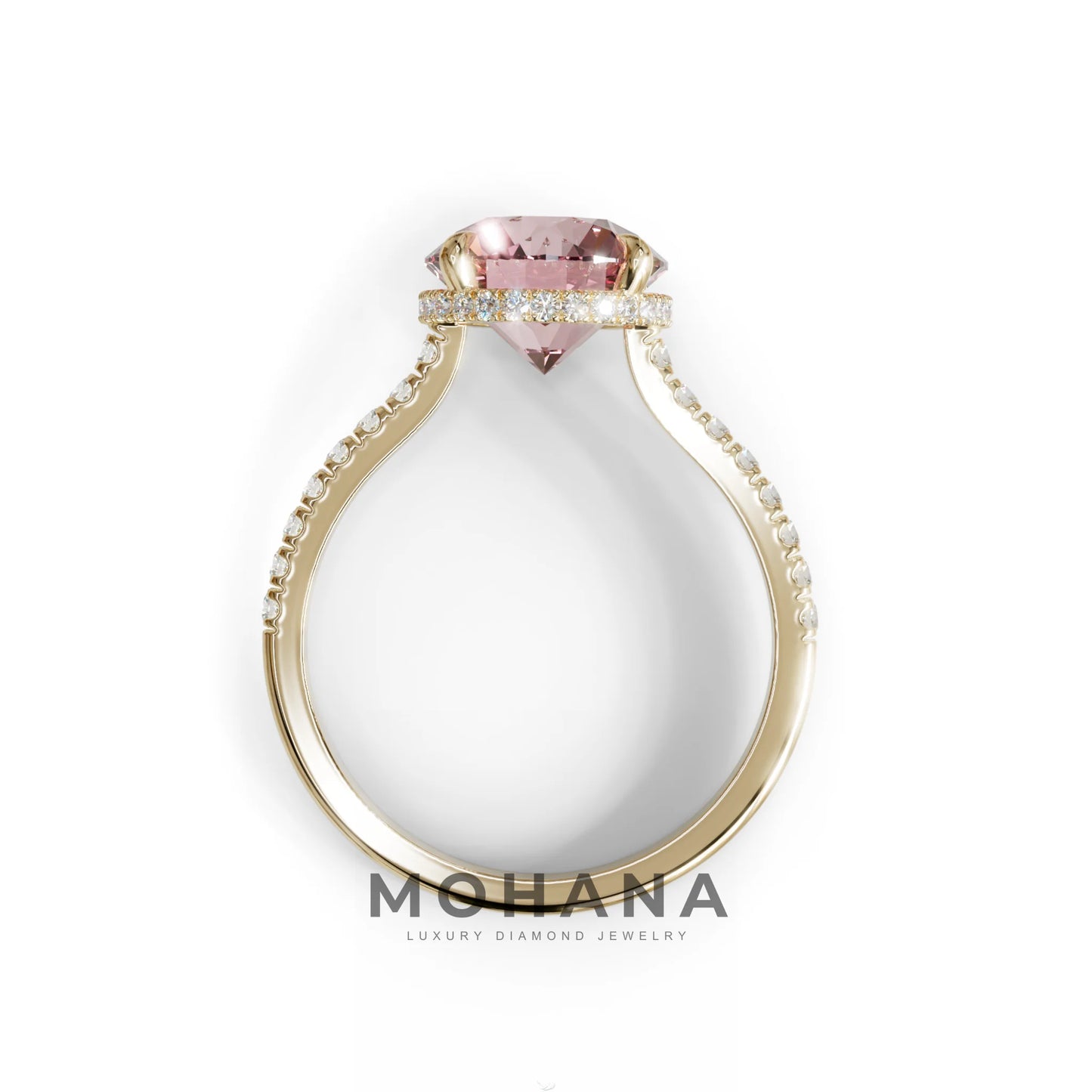 3 Carat Pink Round Cut Hidden Halo & Pave Setting Lab Diamond Ring - Eblouissant