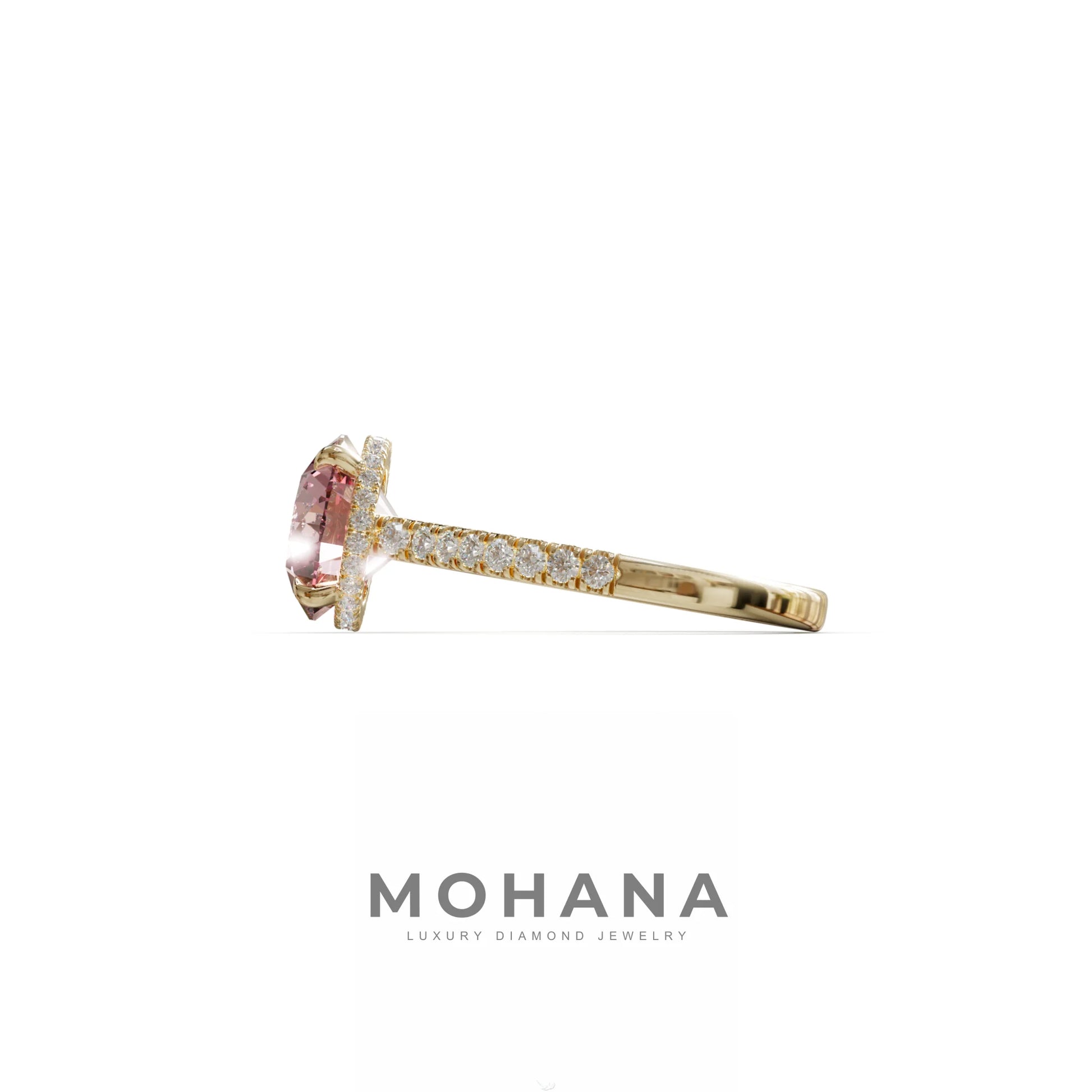 3 Carat Pink Round Cut Hidden Halo & Pave Setting Lab Diamond Ring - Eblouissant