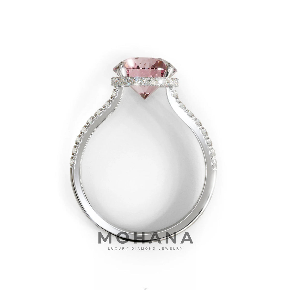 3 Carat Pink Round Cut Hidden Halo & Pave Setting Lab Diamond Ring - Eblouissant