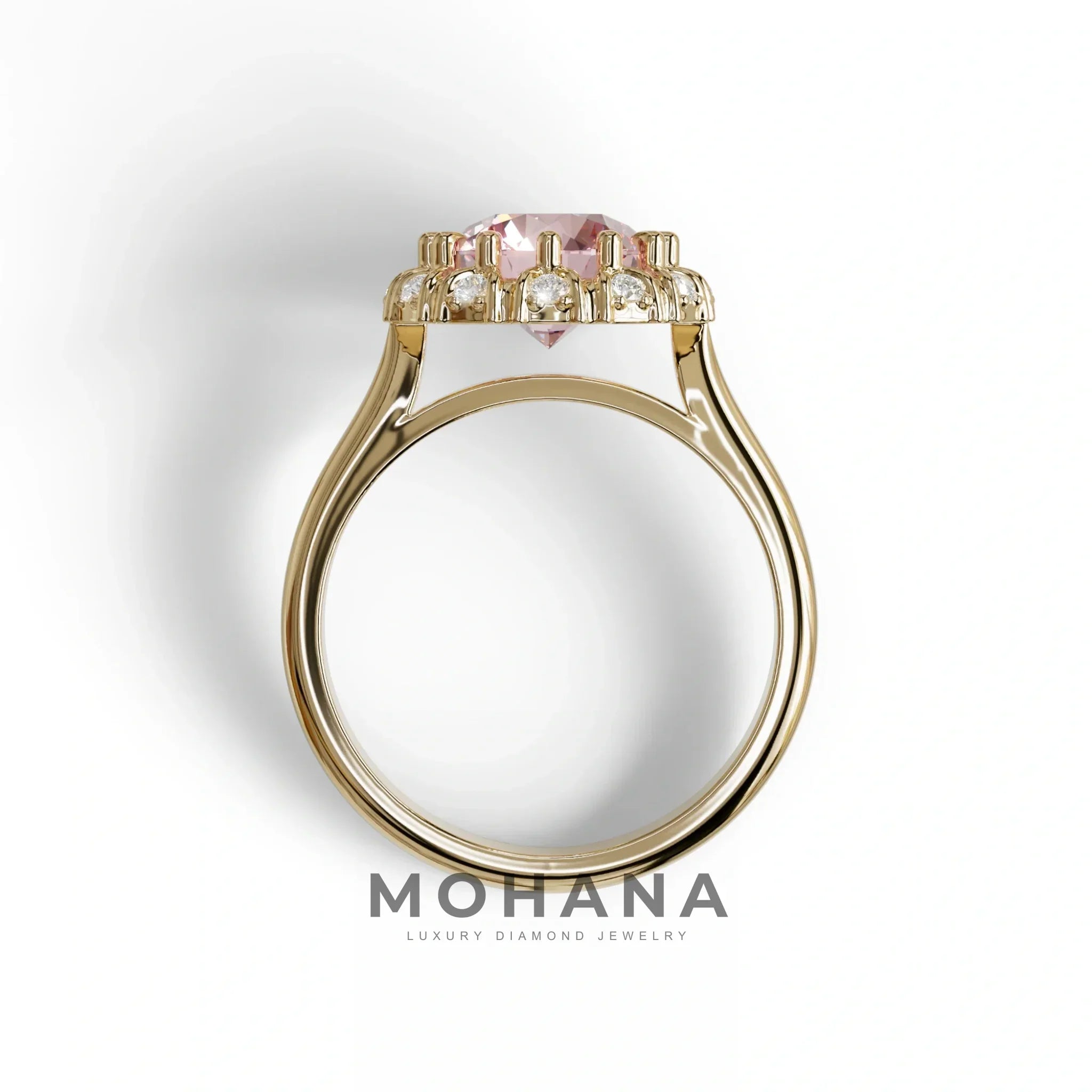 3 Carat Pink Round Shaped Halo Lab Diamond Ring - Sunflower