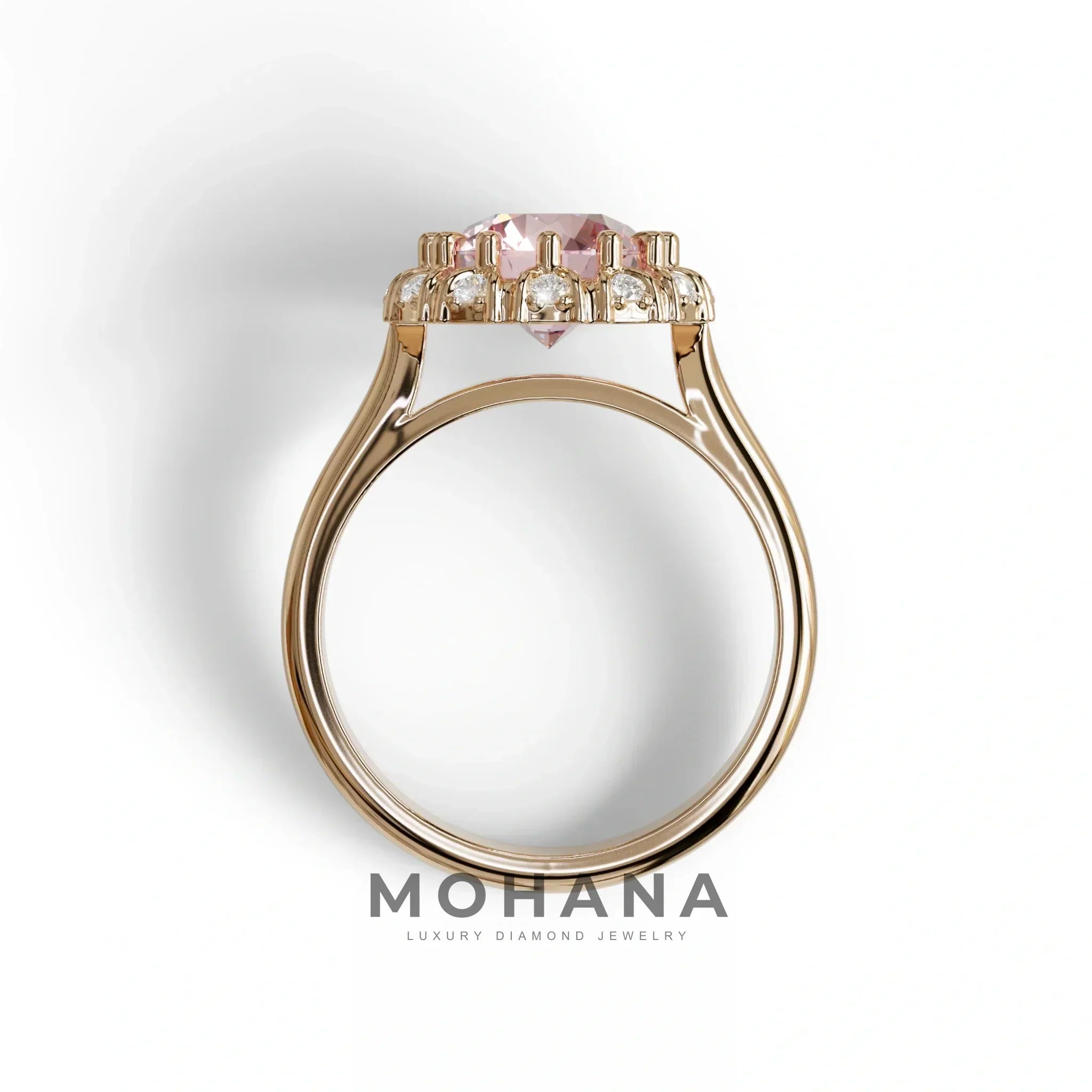 3 Carat Pink Round Shaped Halo Lab Diamond Ring - Sunflower