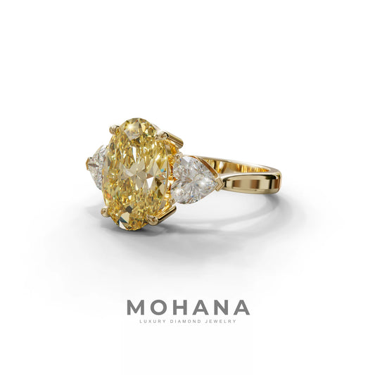 4 Ct Yellow Oval & Heart Shape 3 Stone Engagement Diamond Ring - Lucid