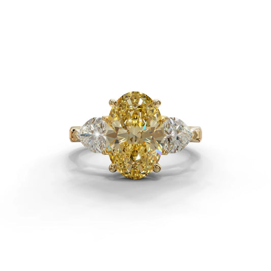 4 Ct Yellow Oval & Heart Shape 3 Stone Engagement Diamond Ring - Lucid - 10K Solid Gold / Yellow Gold