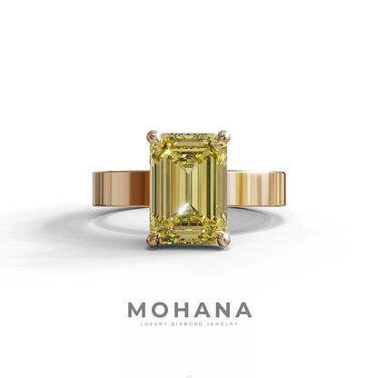 3 Carat Yellow Emerald Lab Grown Diamond Solitaire Engagement Ring - Zulu - 10K Solid Gold / Rose Gold