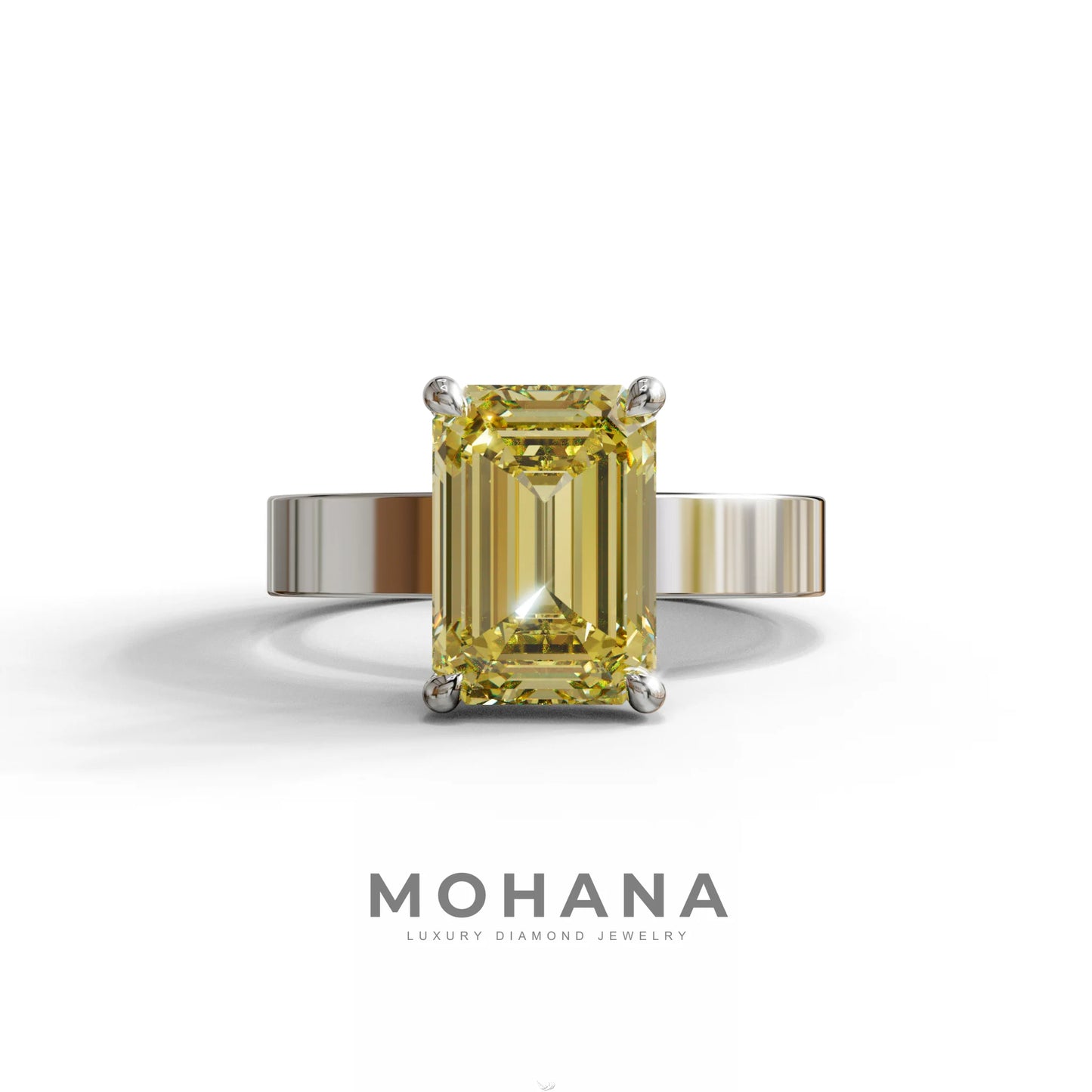 3 Carat Yellow Emerald Lab Grown Diamond Solitaire Engagement Ring - Zulu - 10K Solid Gold / White Gold