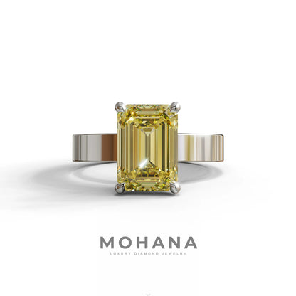 3 Carat Yellow Emerald Lab Grown Diamond Solitaire Engagement Ring - Zulu - 10K Solid Gold / White Gold