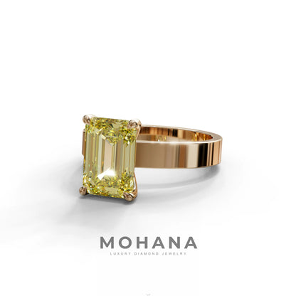 3 Carat Yellow Emerald Lab Grown Diamond Solitaire Engagement Ring - Zulu