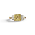 3 Ct Yellow Asscher Cut Lab Diamond Double Claw Prong Setting Ring -Celestial - 10K Solid Gold / Yellow Gold