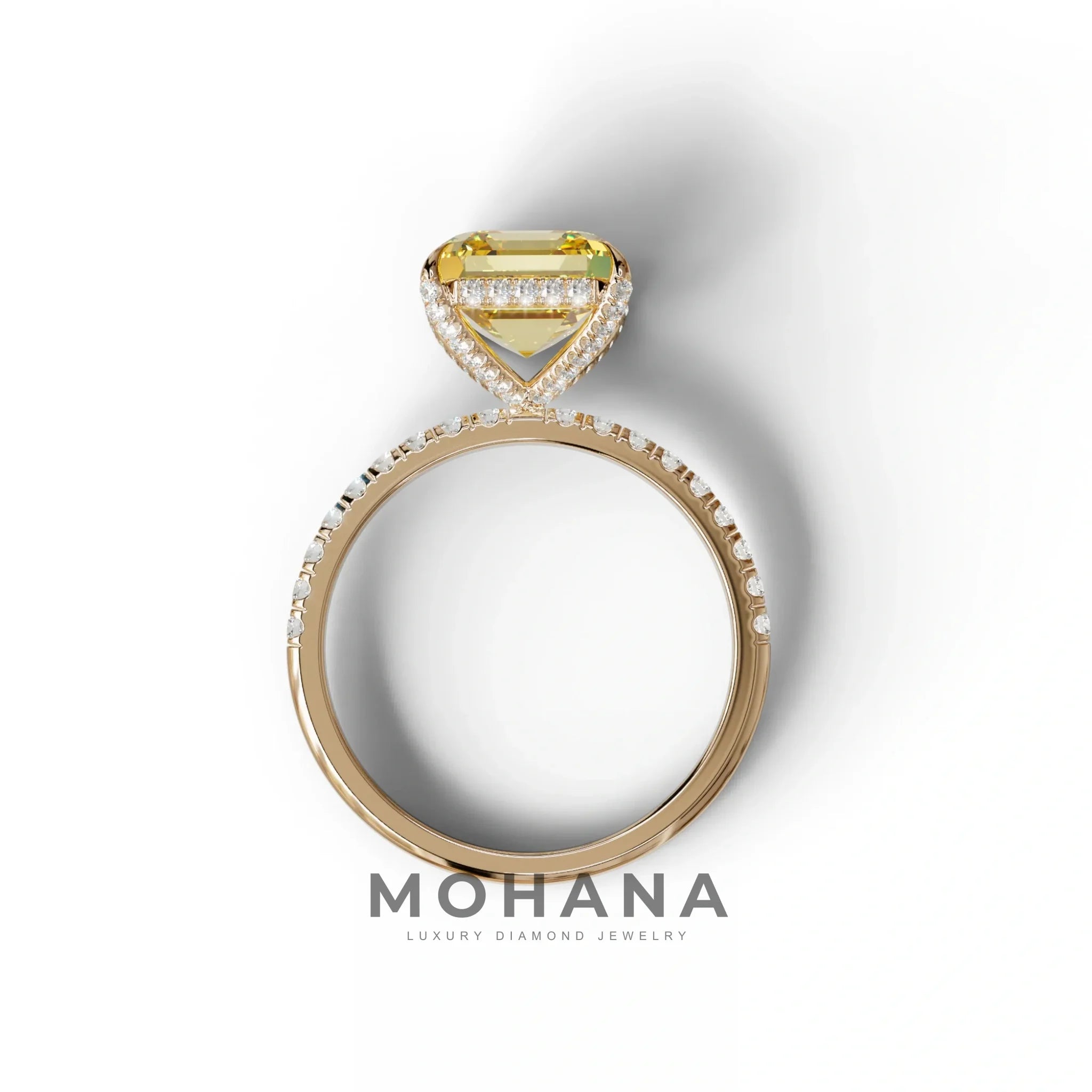 3 Carat Yellow Asscher Cut Hidden Halo & Pave Lab Grown Diamond Ring