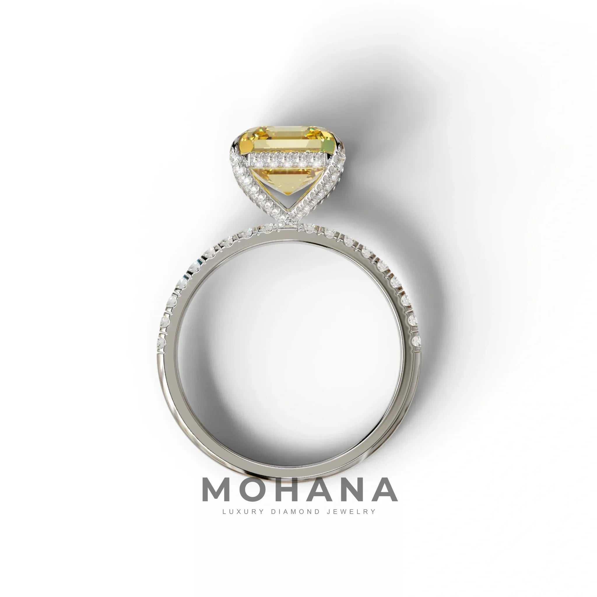 3 Carat Yellow Asscher Cut Hidden Halo & Pave Lab Grown Diamond Ring