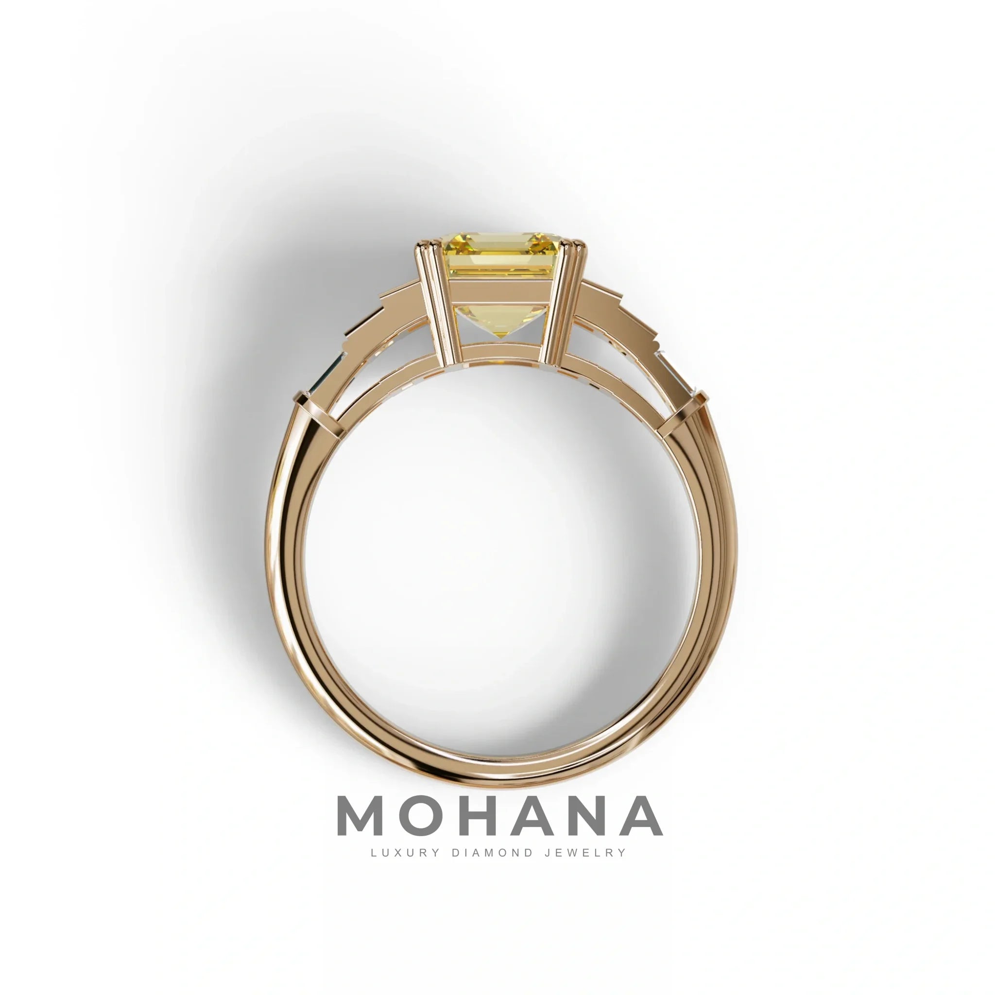 3 Carat Yellow Asscher Three Stone Lab grown Diamond Ring - Vetra