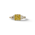 3 Carat Yellow Asscher Three Stone Lab grown Diamond Ring - Vetra - 10K Solid Gold / Yellow Gold