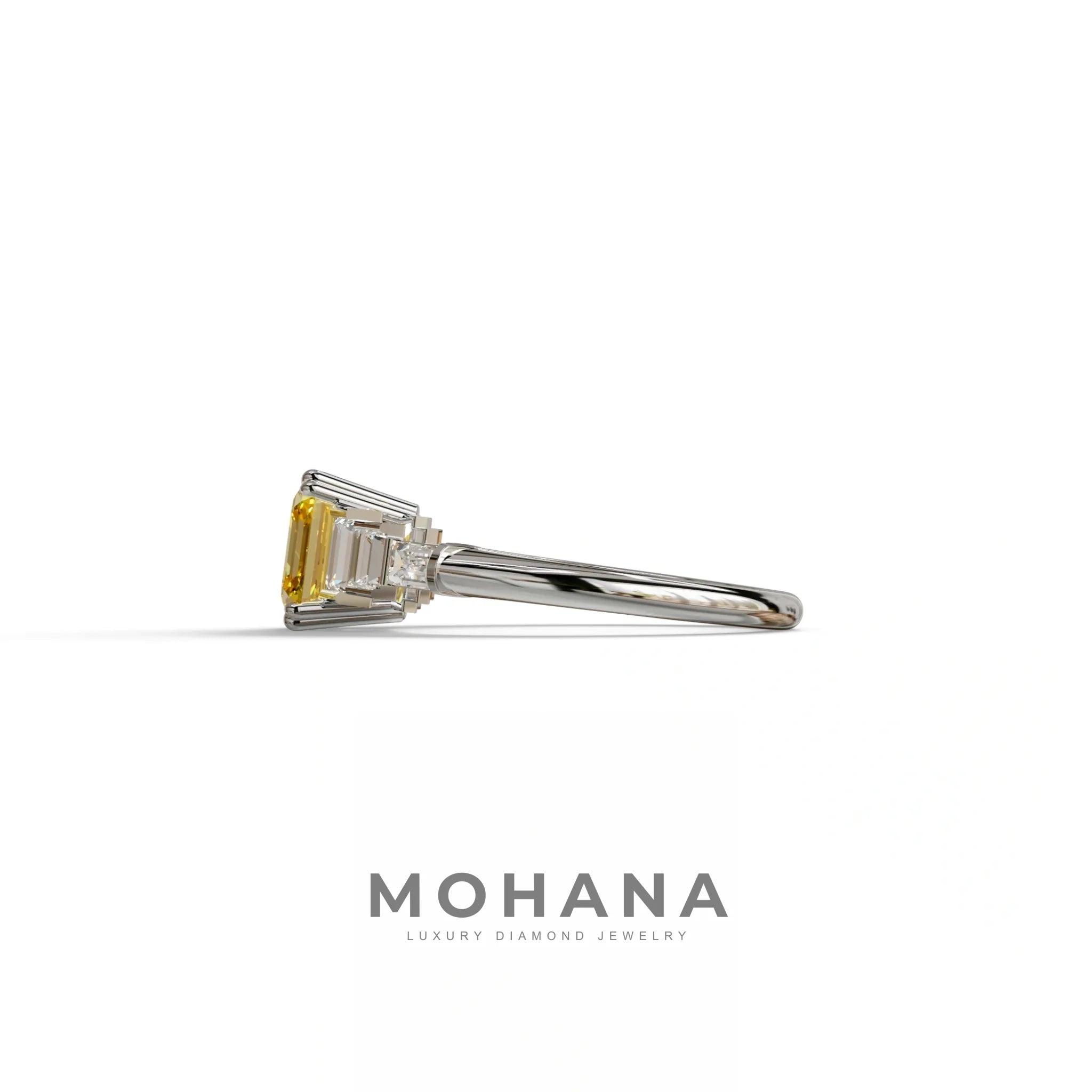 3 Carat Yellow Asscher Three Stone Lab grown Diamond Ring - Vetra