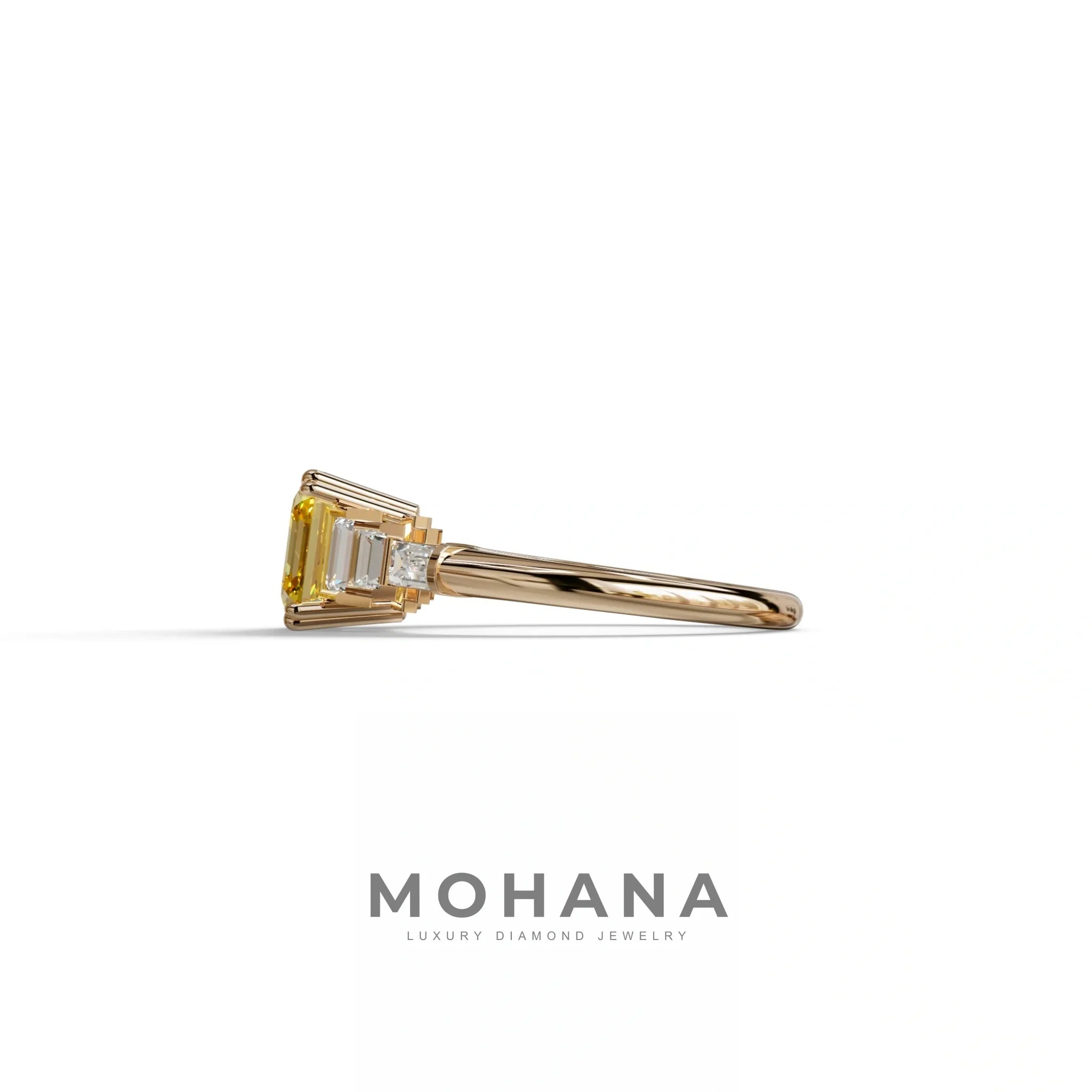 3 Carat Yellow Asscher Three Stone Lab grown Diamond Ring - Vetra