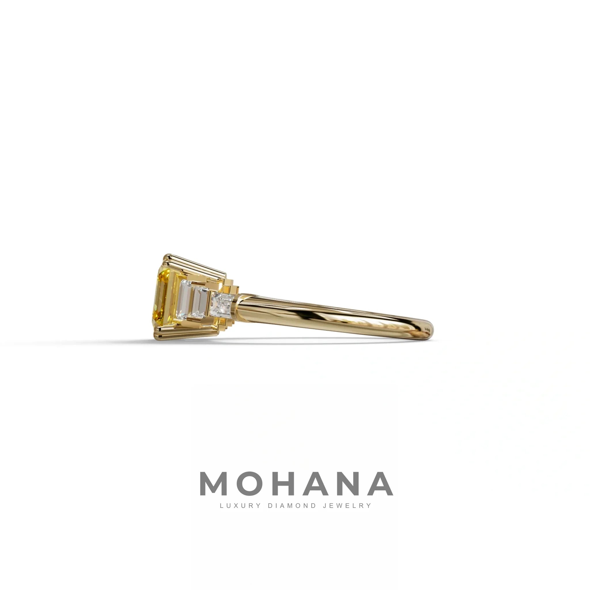 3 Carat Yellow Asscher Three Stone Lab grown Diamond Ring - Vetra