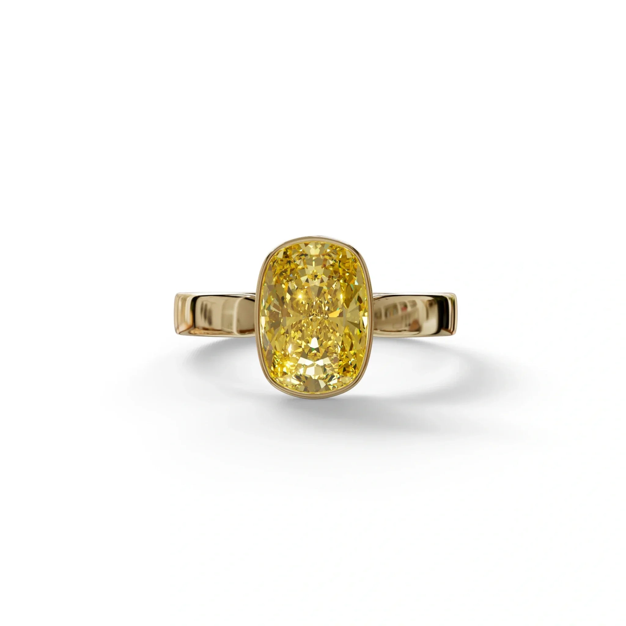 3 Carat Yellow Elongated Cushion Cut Bezel Set Engagement Ring - Astrae - 10K Solid Gold / Yellow Gold