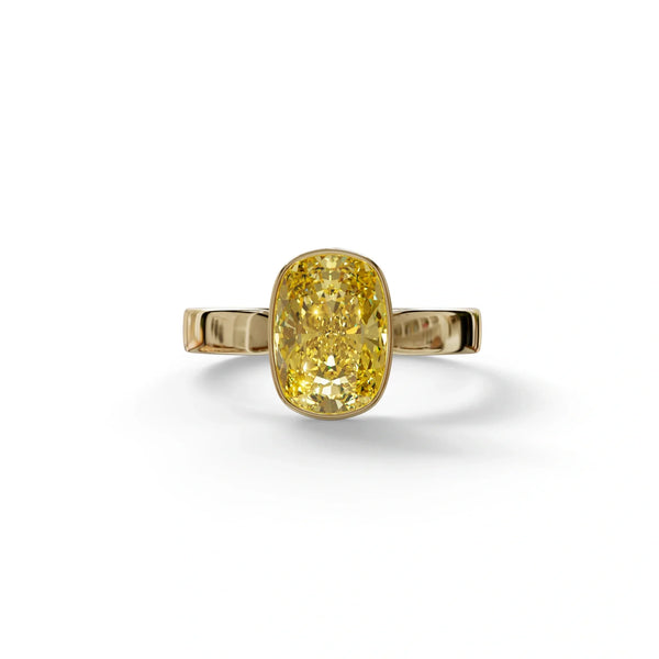 3 Carat Yellow Lab Grown Diamond Engagement Ring – Cushion Cut Bezel | Astrae