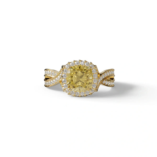 3 Carat Yellow Lab Grown Diamond Engagement Ring – Cushion Cut Halo | Odessa