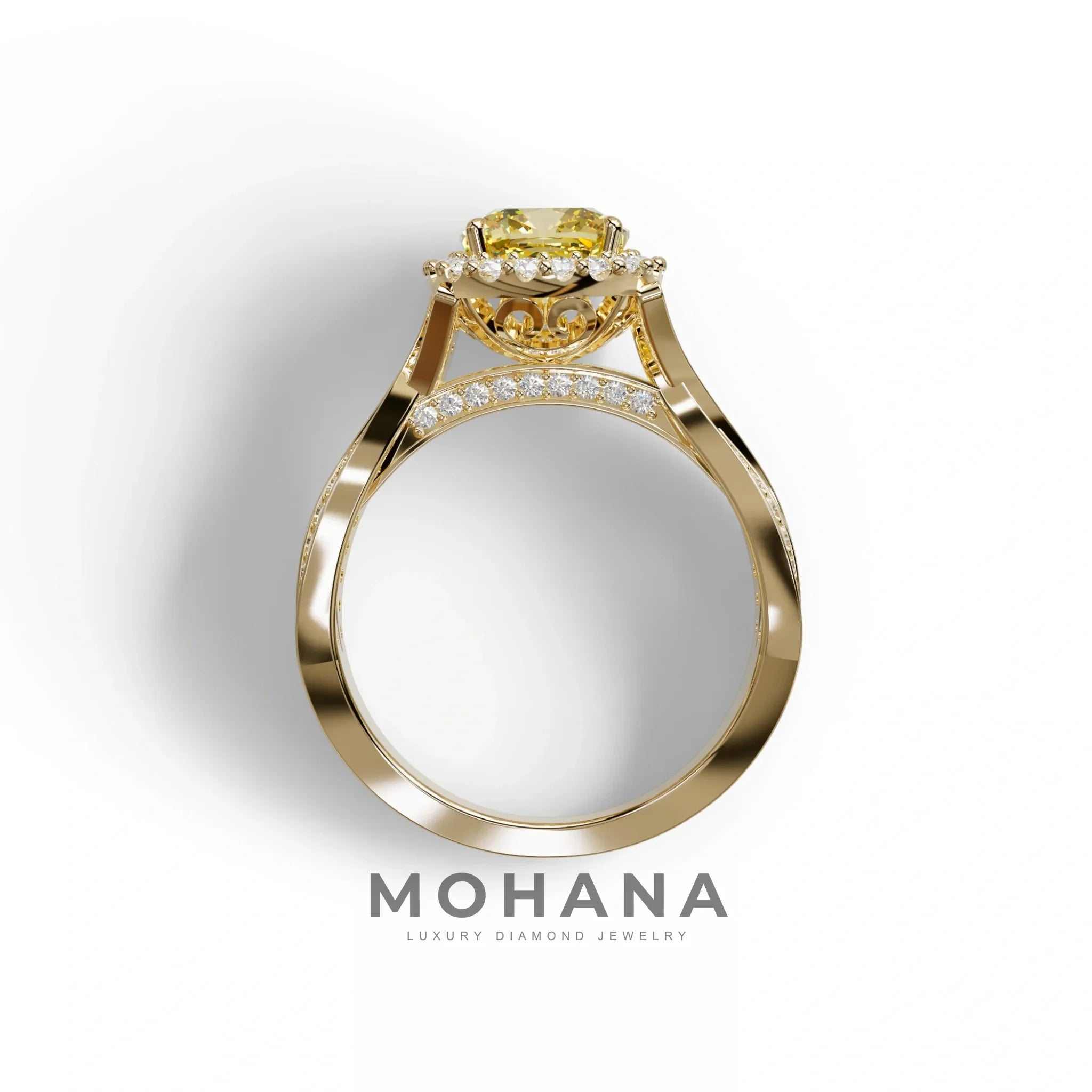 3 Carat Yellow Cushion Cut Lab Grown Halo Diamond Engagement Ring - Odessa