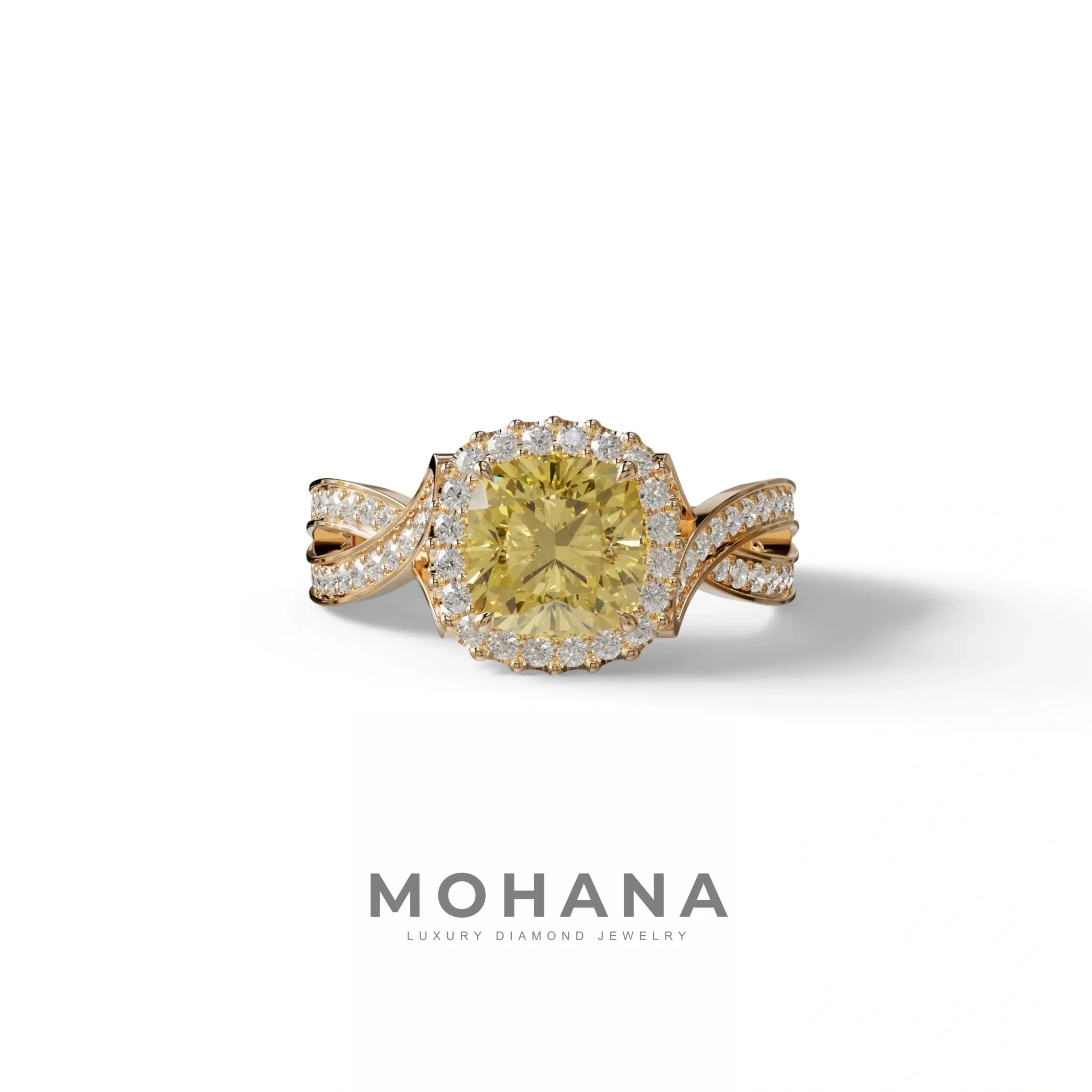 3 Carat Yellow Cushion Cut Lab Grown Halo Diamond Engagement Ring - Odessa - 10K Solid Gold / Rose Gold