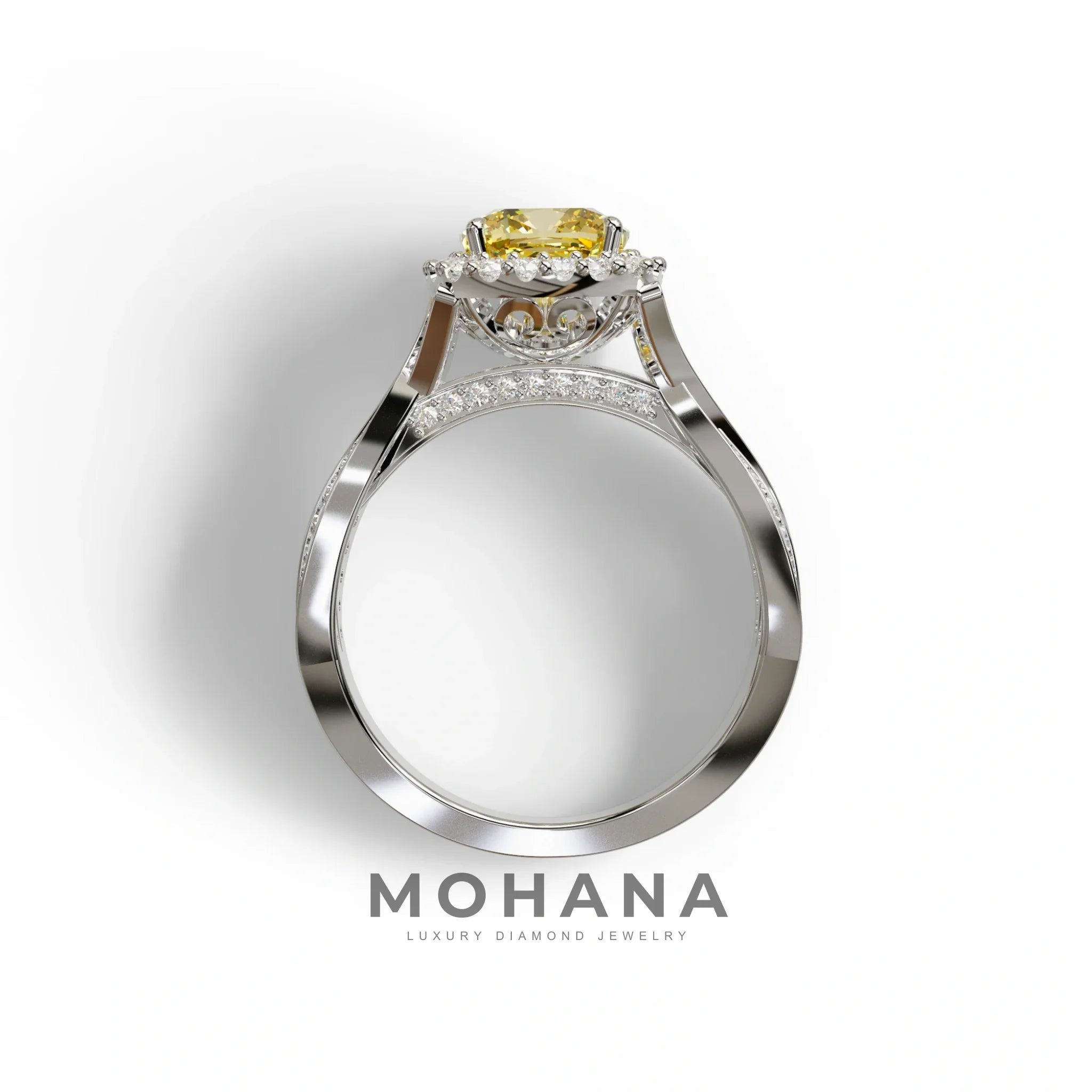 3 Carat Yellow Cushion Cut Lab Grown Halo Diamond Engagement Ring - Odessa