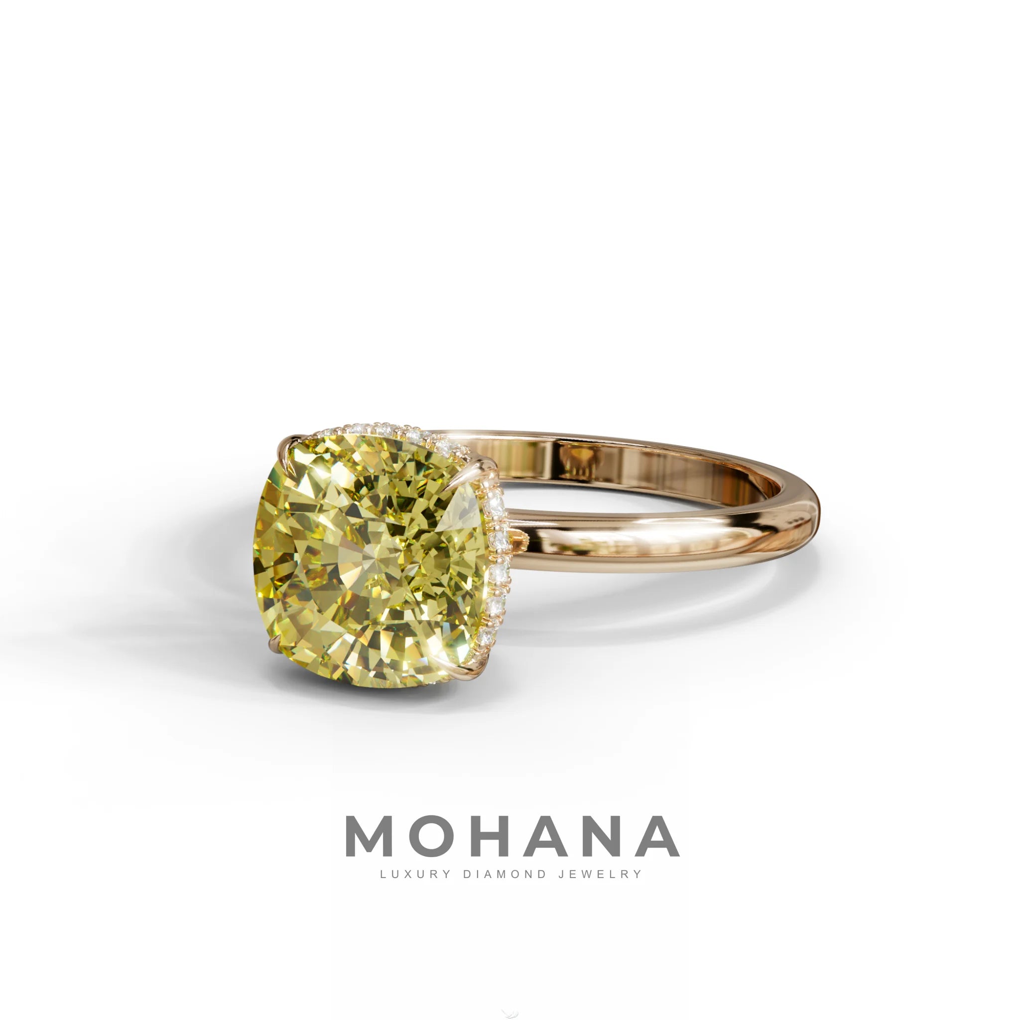 3 Carat Yellow Cushion Lab Diamond Hidden Halo Ring