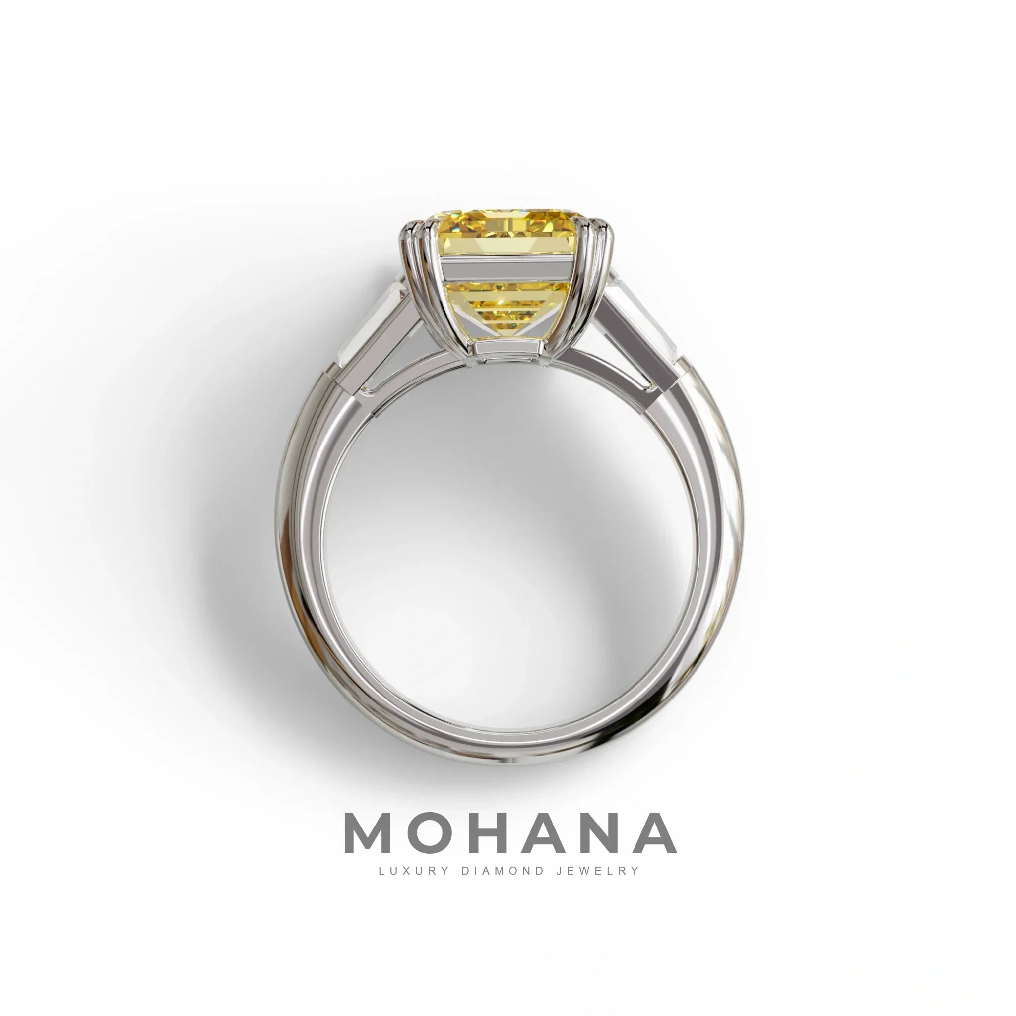 3 Carat Yellow Emerald & Baguette Cut Multi Stone Lab Diamond Ring - Lami