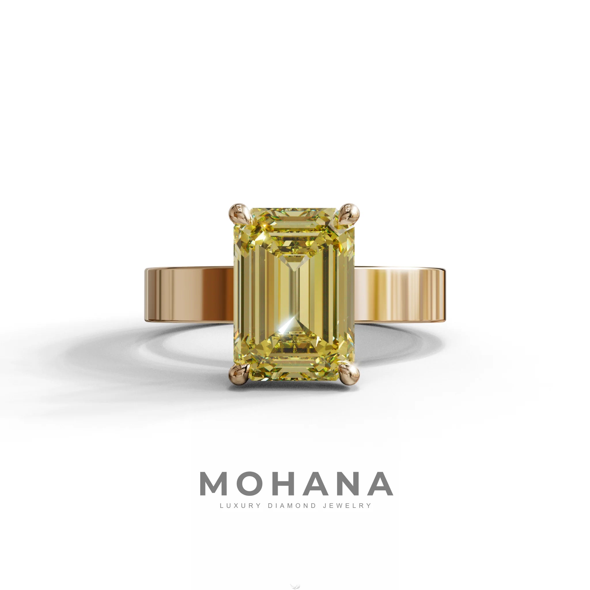 3 Carat Yellow Emerald Lab Grown Diamond Solitaire Engagement Ring - Zulu - 10K Solid Gold / Rose Gold