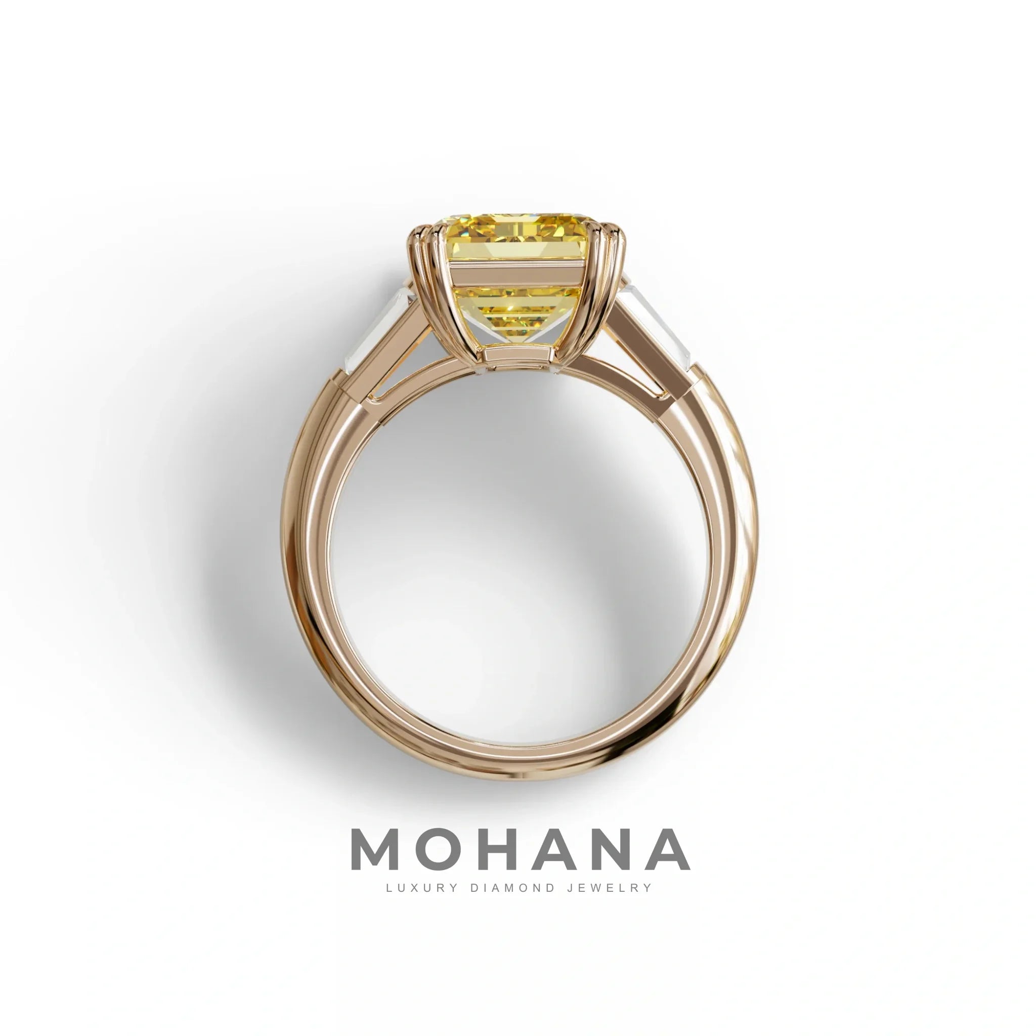 3 Carat Yellow Emerald & Baguette Cut Multi Stone Lab Diamond Ring - Lami