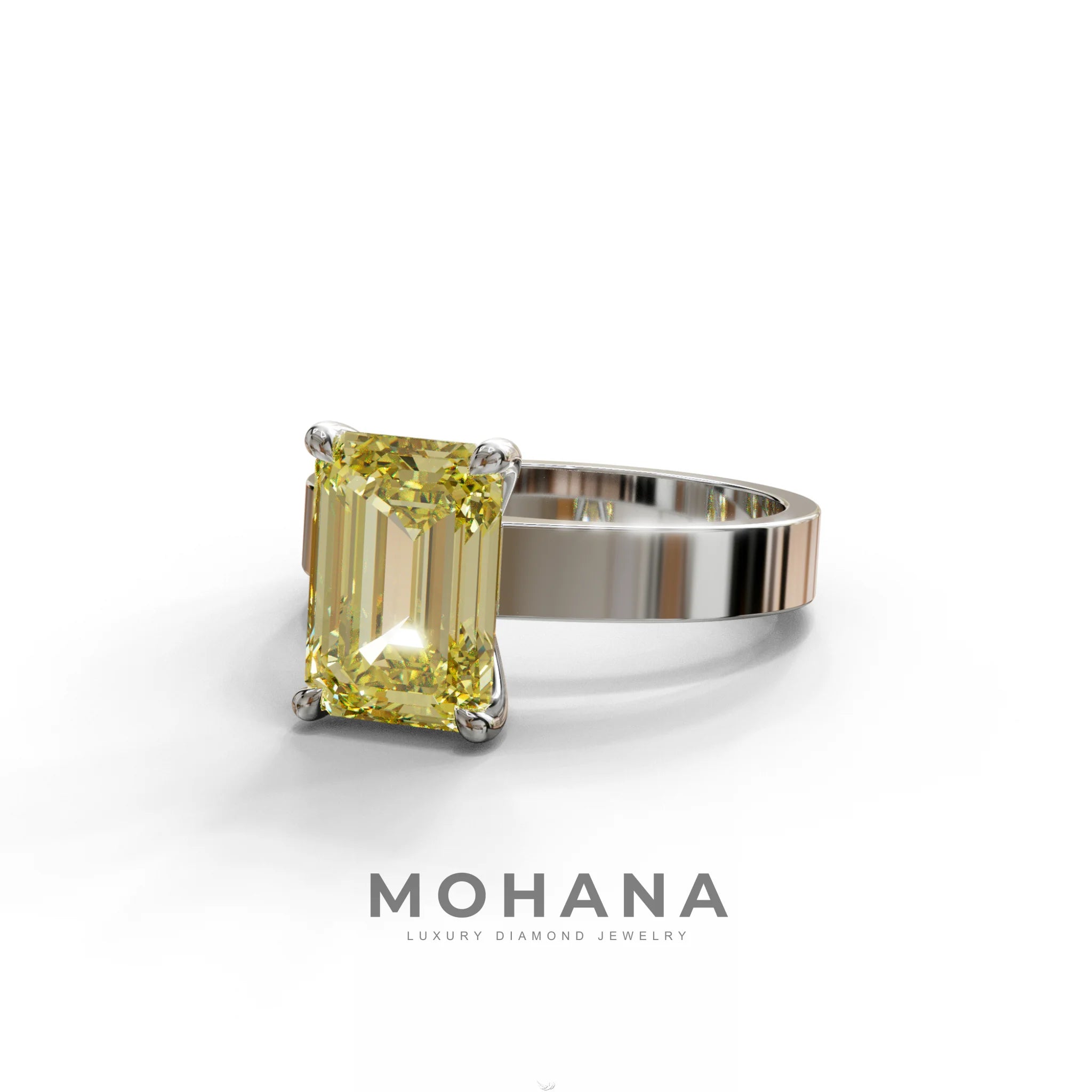3 Carat Yellow Emerald Lab Grown Diamond Solitaire Engagement Ring - Zulu