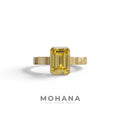 Fancy Vivid Yellow 3 Carat Emerald Cut Bezel Setting Lab Diamond Ring - Zelora - 10K Solid Gold / Yellow Gold