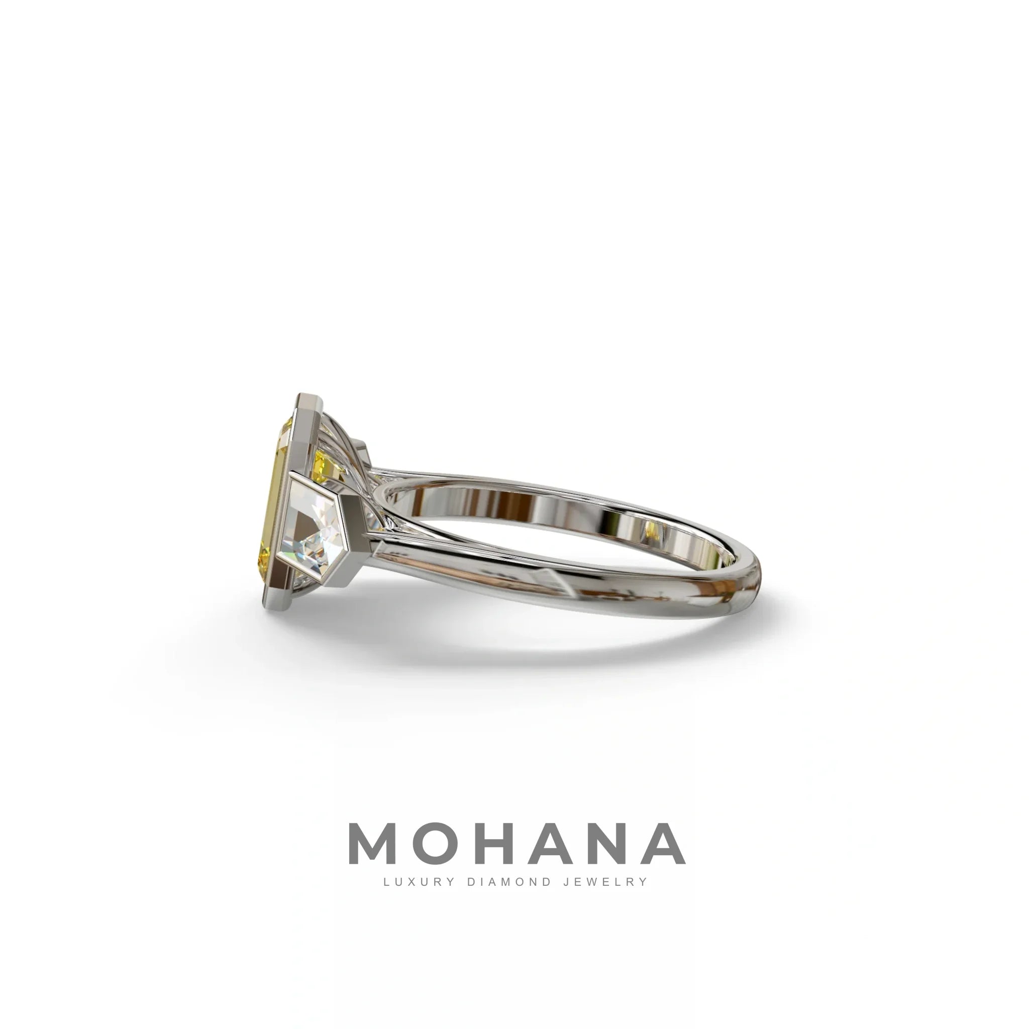 3 Ct Fancy Vivid Yellow Emerald Cut Lab Diamond Ring - Lumons