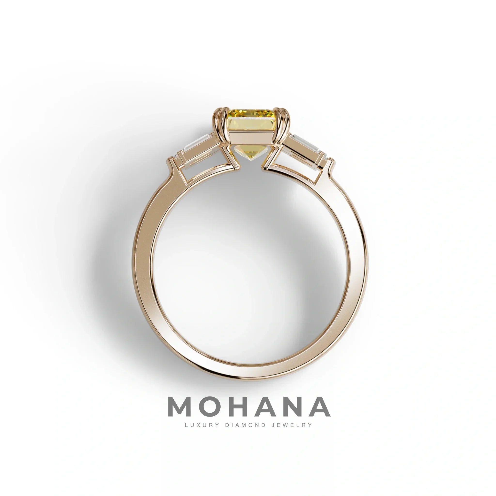 3 Carat Emerald Cut Yellow Lab Grown Diamond Engagement Ring - Leela