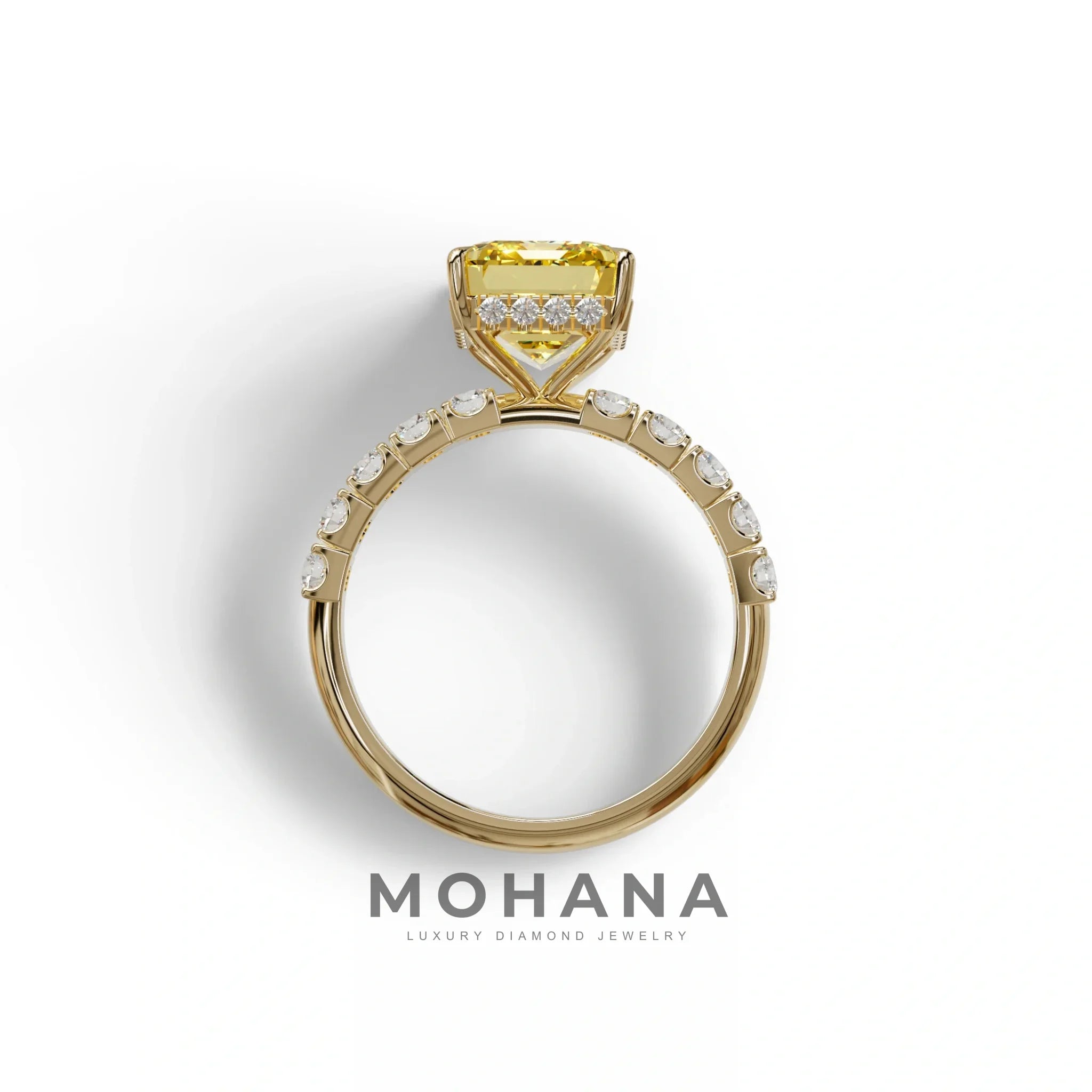 3 Carat Yellow Emerald Cut Hidden Halo Lab Diamond Engagement Ring - Luminary