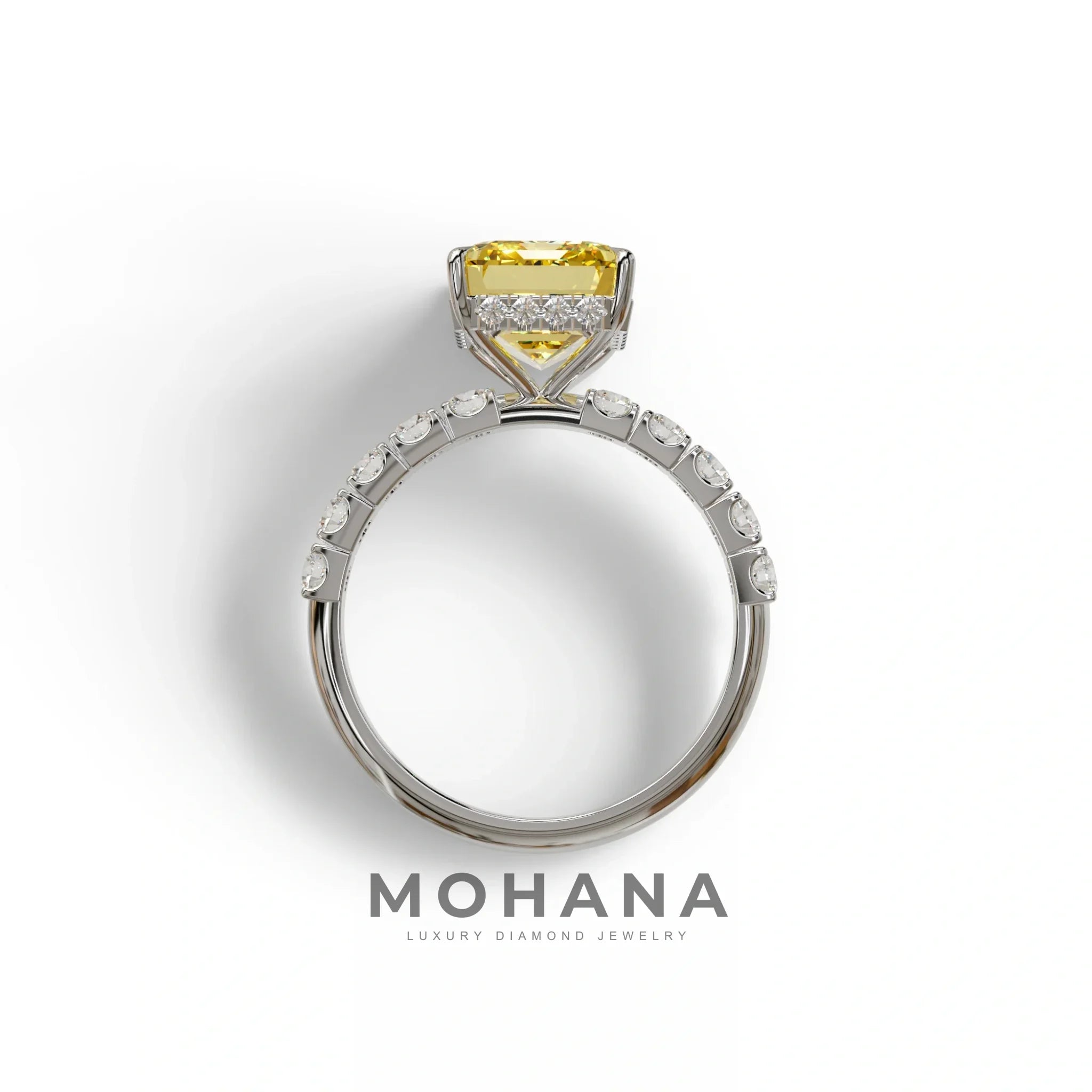 3 Carat Yellow Emerald Cut Hidden Halo Lab Diamond Engagement Ring - Luminary